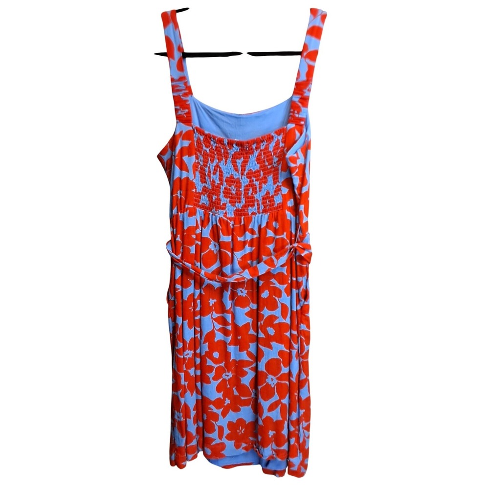 Draper James RSVP Womens Blue Red Floral Linen Blend Smocked Midi Dress Large - Picture 3 of 6